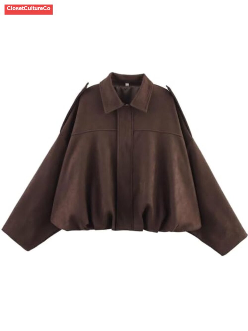 Faux Suede Bomber Jacket Oversized Cropped Batwing Streetwear Coat
